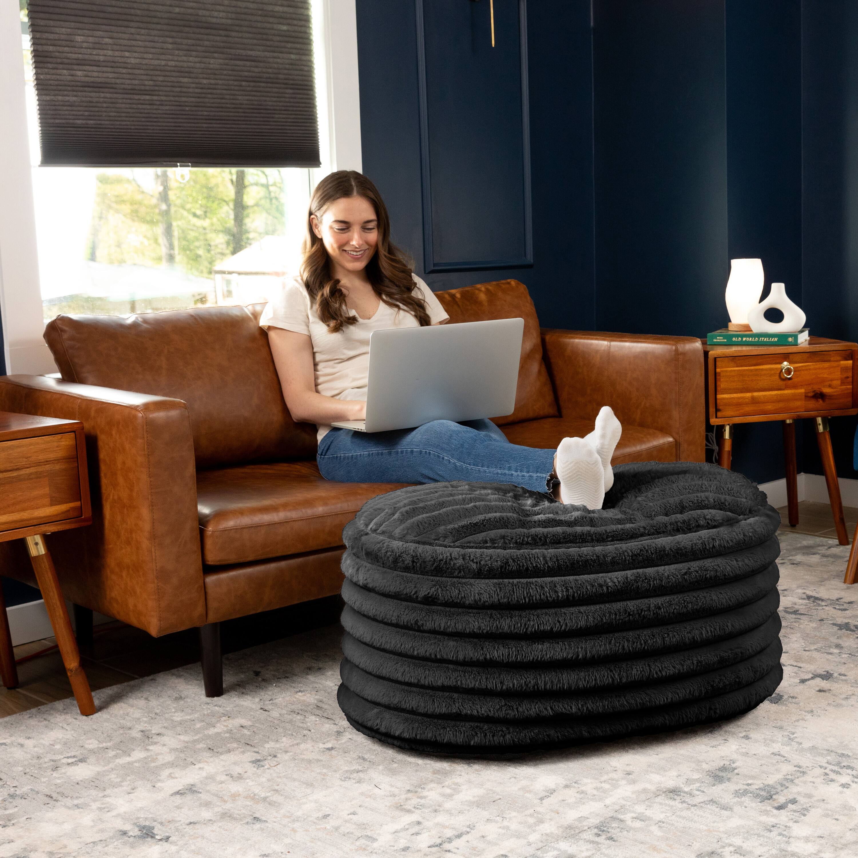 Back. Jaxx - Jaxx Paran Accent Pouf - Fluffy Faux Fur Ottoman for Modern Interior Design, Large, Black - Plush Fur Black.
