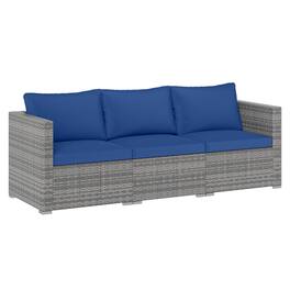 Costway - 3PCS Patio Sectional Sofa Set, PE Rattan Modular Couch Furniture Set with Cushions - Navy + Mix Gray