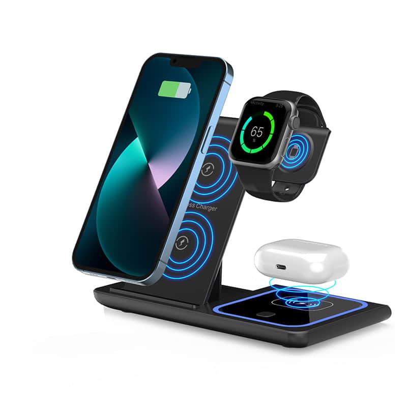 E.P. Light - Foldable 3-in-1 Wireless Charger Portable Charging Station - Black