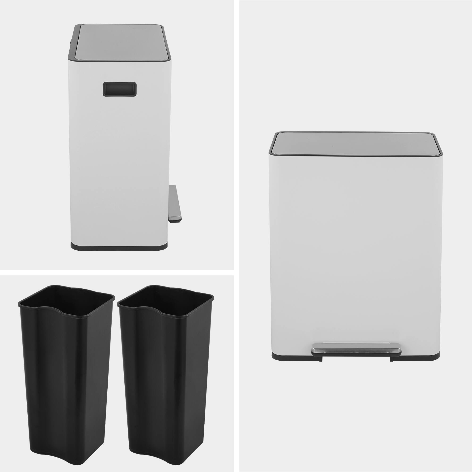Alt View 7. Innovaze - 15.6 Gallon Rectangular Stainless Steel Recycle Step-on Trash Can with Dual 30 liter + 30 liter Compartments for Kitchen - Matt White.