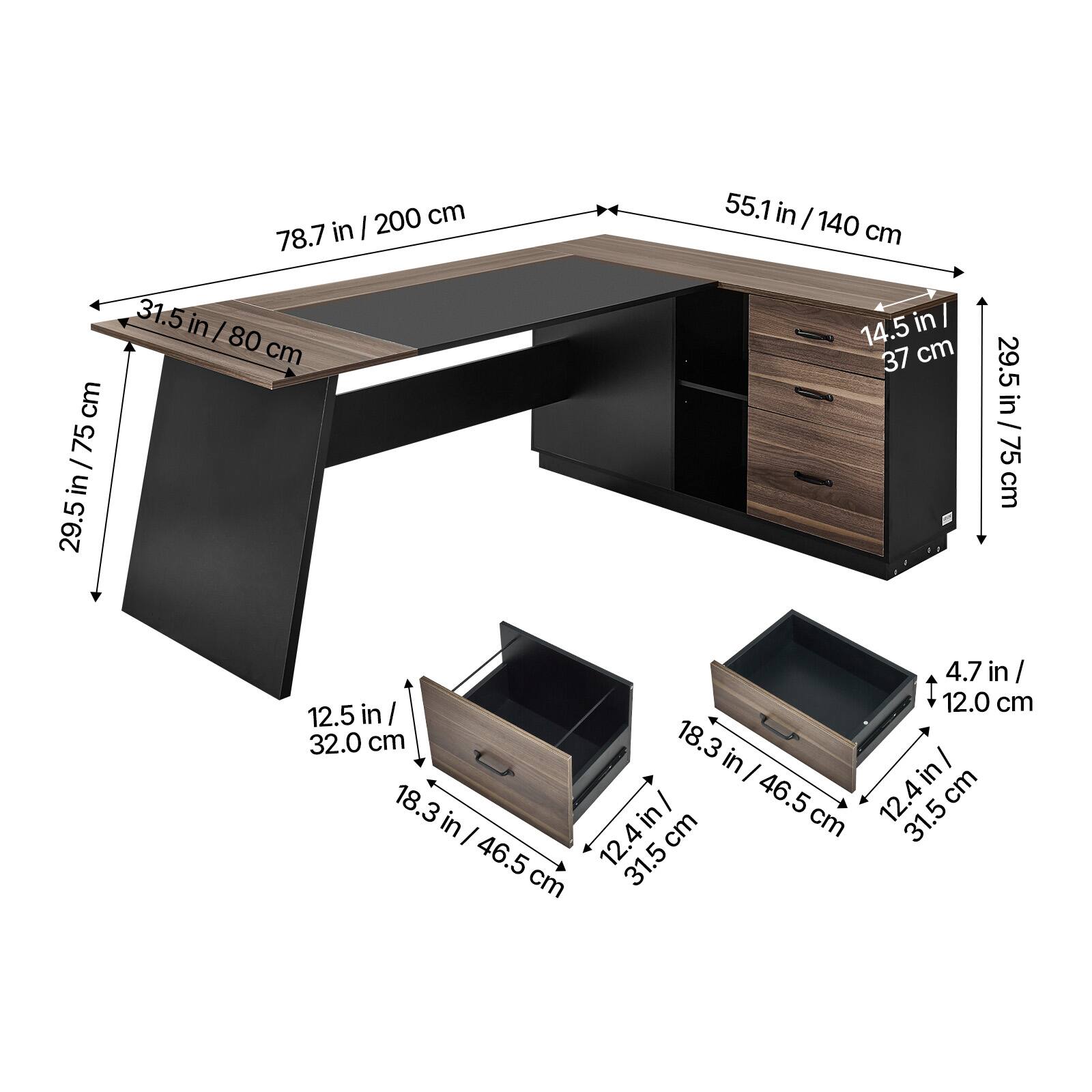 - 200 cm / 78.7 in
- 140 cm / 55.1 in
- 80 cm / 31.5 in
- 75 cm / 29.5 in
- 37 cm / 14.5 in
- 32 cm / 12.5 in
- 46.5 cm / 18.3 in
- 12.4 in / 31.5 cm
- 12.4 in / 31.5 cm
- 12.0 cm / 4.7 in