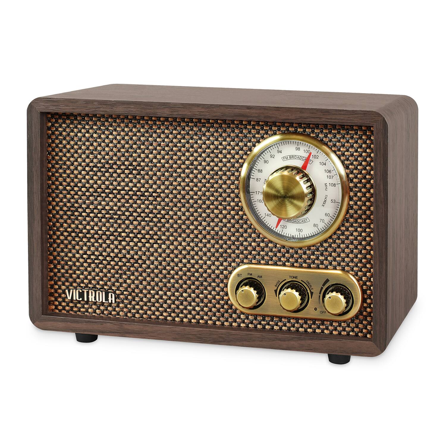 Left. Victrola - Retro Wood Bluetooth AM/FM Radio - Espresso.