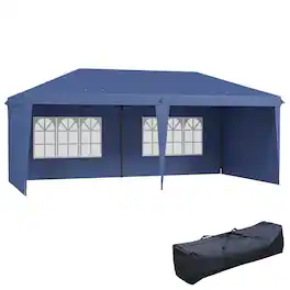 Outsunny - x 20' Pop Up Canopy Tent with 4 Sidewalls, Instant Gazebo with Carry Bag for Garden - Blue