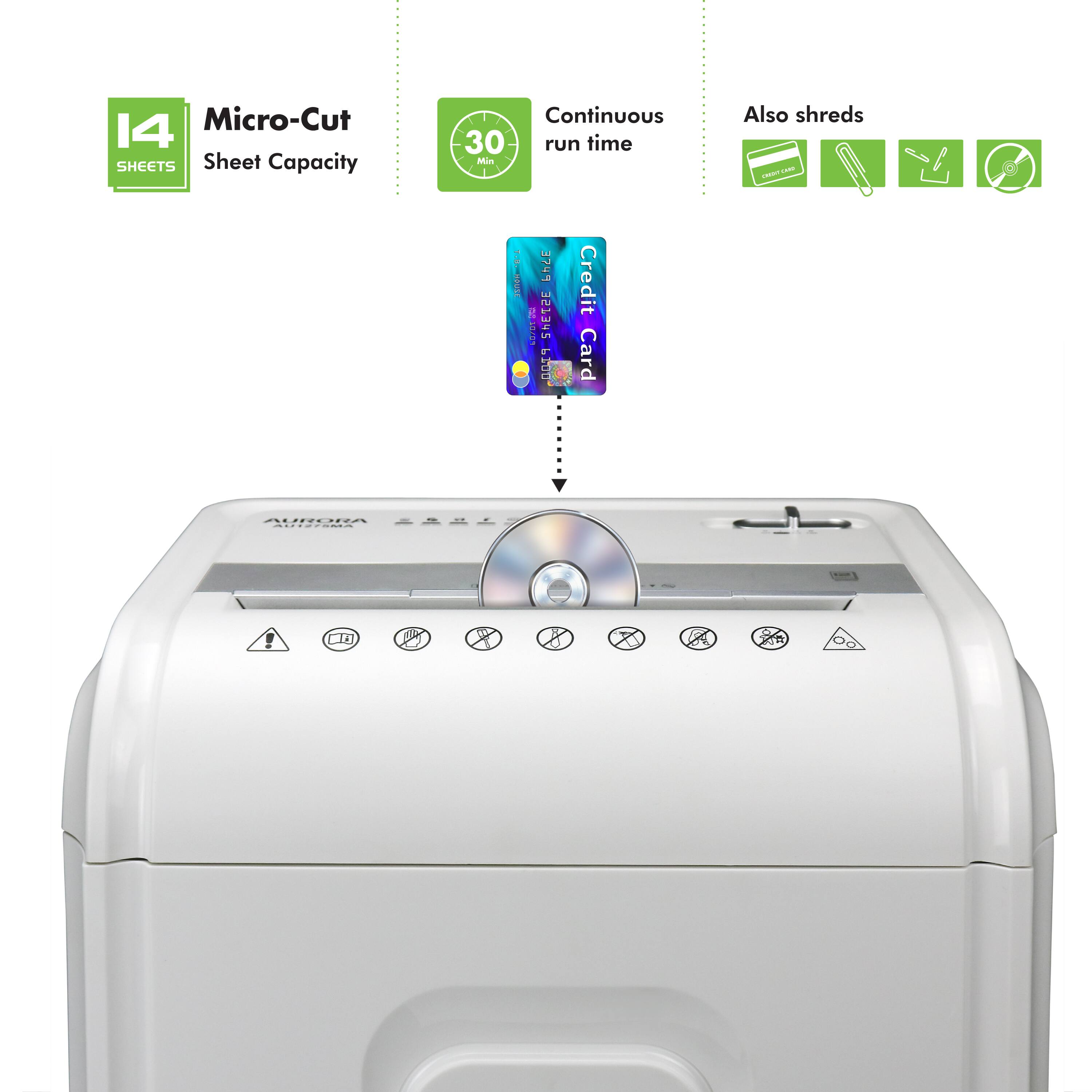 14 Micro-Cut SHEETS Sheet Capacity Continuous 30 run time Min - Also shreds - - | 3749 I ShETZE PEOD Credit Card