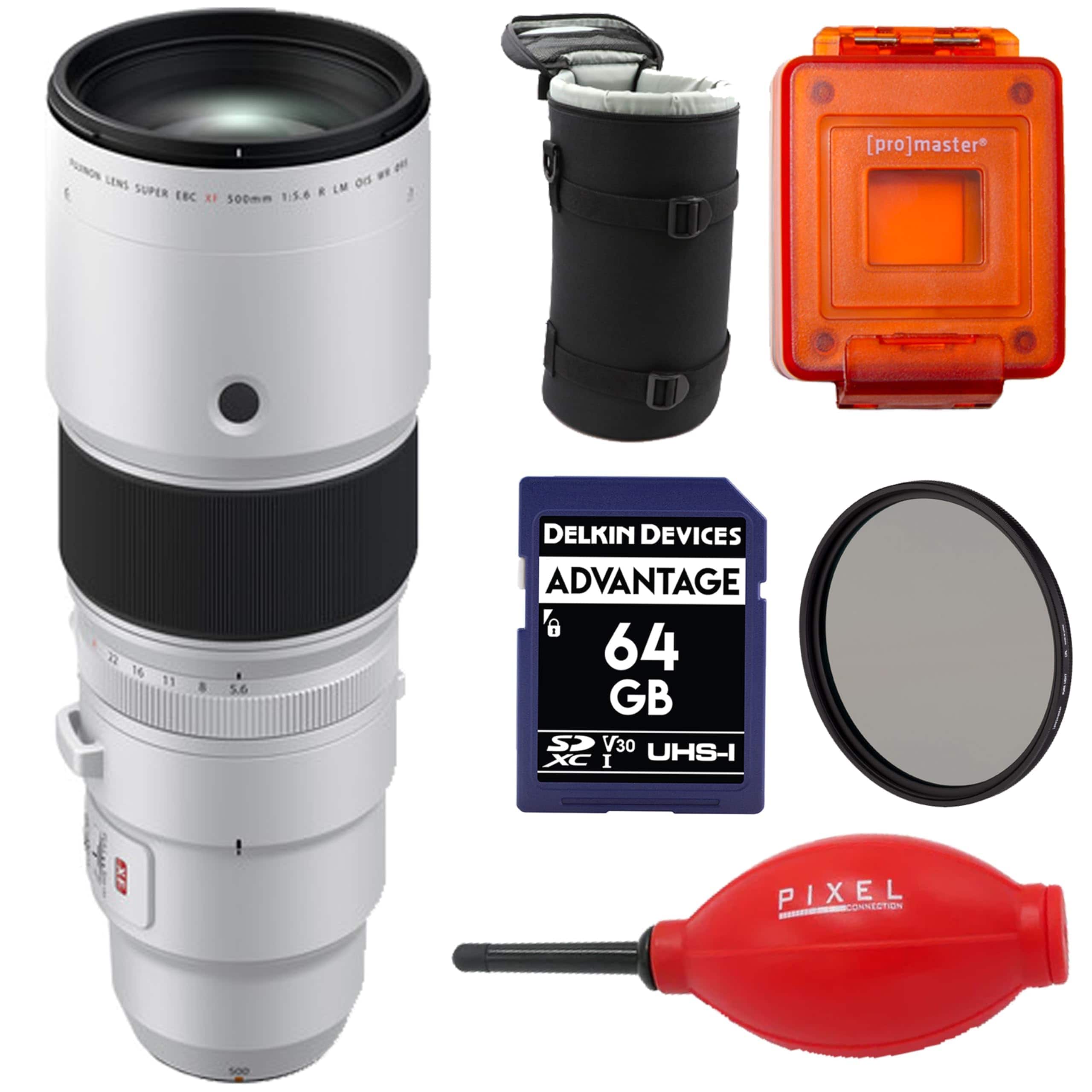 Fujifilm - XF 500mm f/5.6 R LM OIS WR Lens with Lens Case, 64GB SD Card and Advanced Accessories | Fuji 500mm - Silver