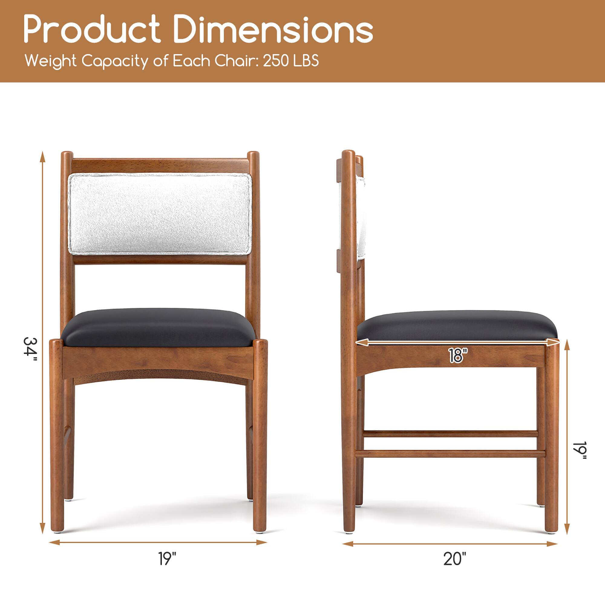 Product Dimensions  
Weight Capacity of Each Chair: 250 LBS  

34" - 18" - 19" - 19" - 20"