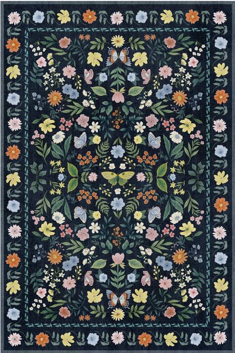 Front. Acekool - Vintage Pastoral Area Rug Floral Medallion Ultra Thin Machine Washable Non Slip Rug  for Living Room Dining Room - Blue.