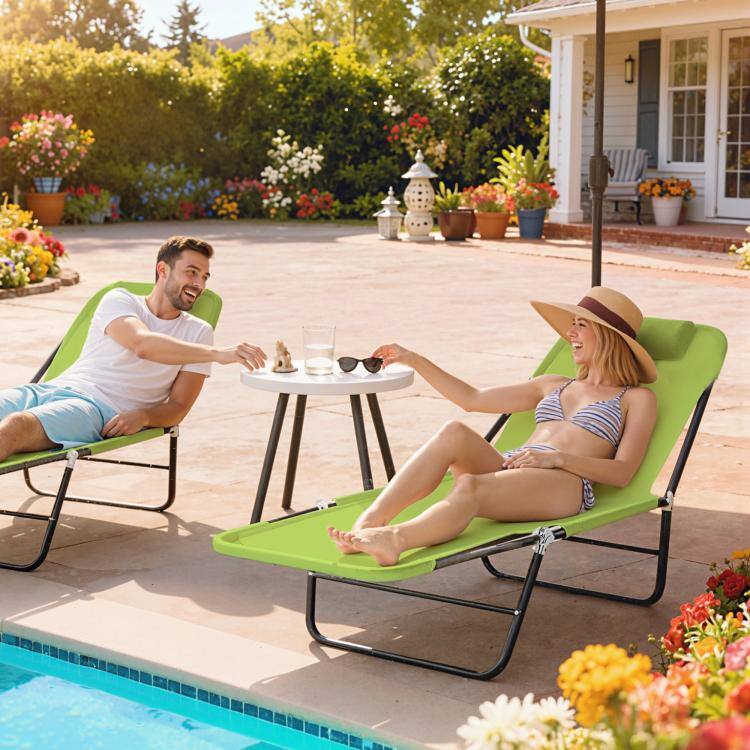 Alt View 2. PULUZ - Folding Chaise Lounge Chair, Pool Sun Tanning Chair, Outdoor Lounge Chair with Reclining Back - Green.