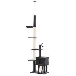 Pawhut - 106" Huge Floor-to-Ceiling Cat Tree, Climbing Tower, Kitty Activity Center with Scratching Post Board, Hammock - Dark Grey/Charcoal grey