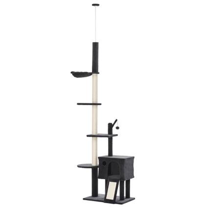 Front. Pawhut - 106" Huge Floor-to-Ceiling Cat Tree, Climbing Tower, Kitty Activity Center with Scratching Post Board, Hammock - Dark Grey/Charcoal grey.