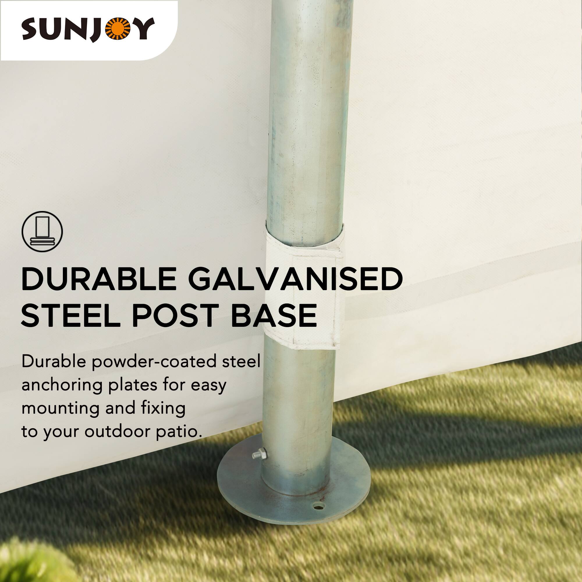 SUNJOY DURABLE GALVANISED STEEL POST BASE

Durable powder-coated steel anchoring plates for easy mounting and fixing to your outdoor patio.