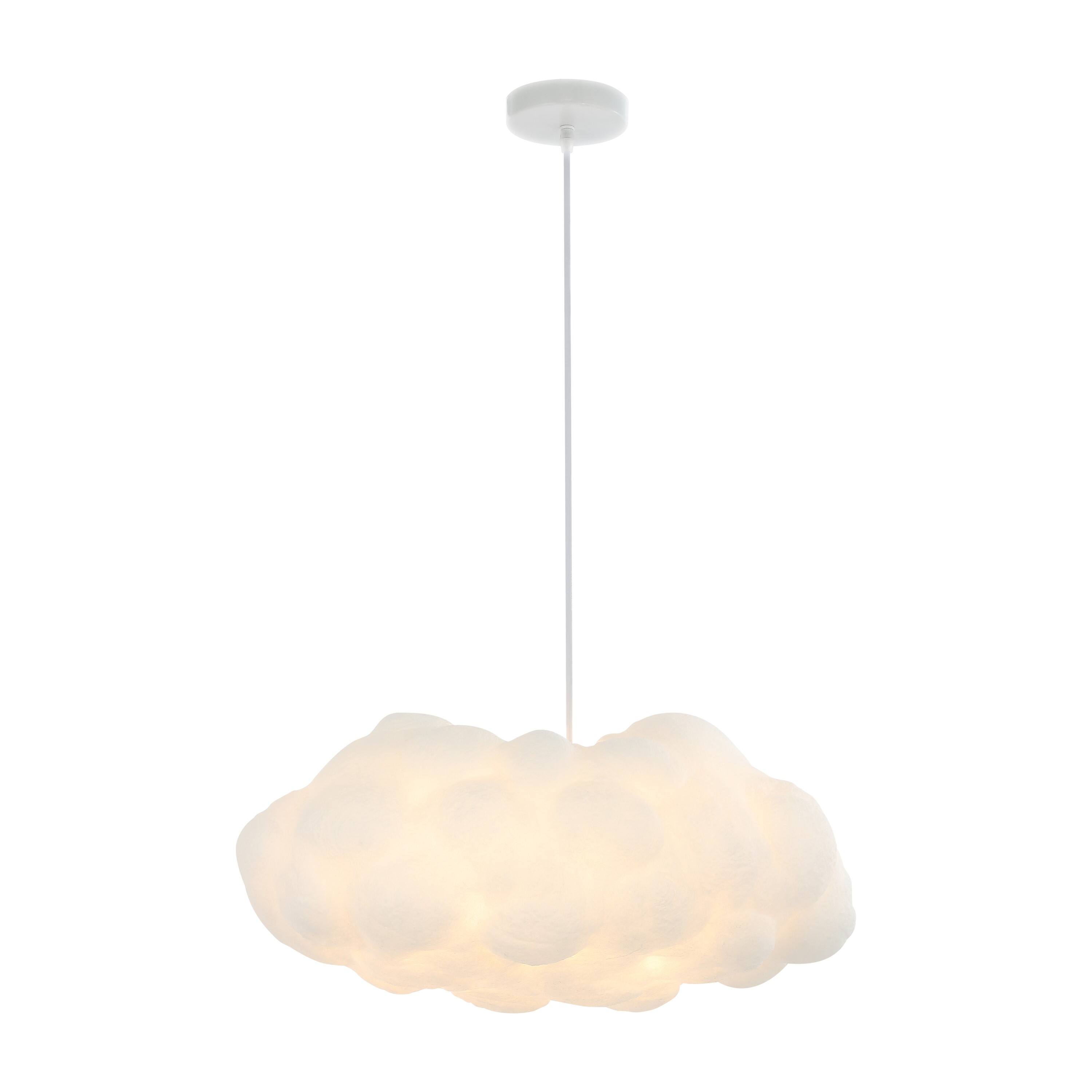 Front. Jonathan Y - Zephyr 23" 2-Light Modern Contemporary Silk LED Cloud Pendant, White - White.