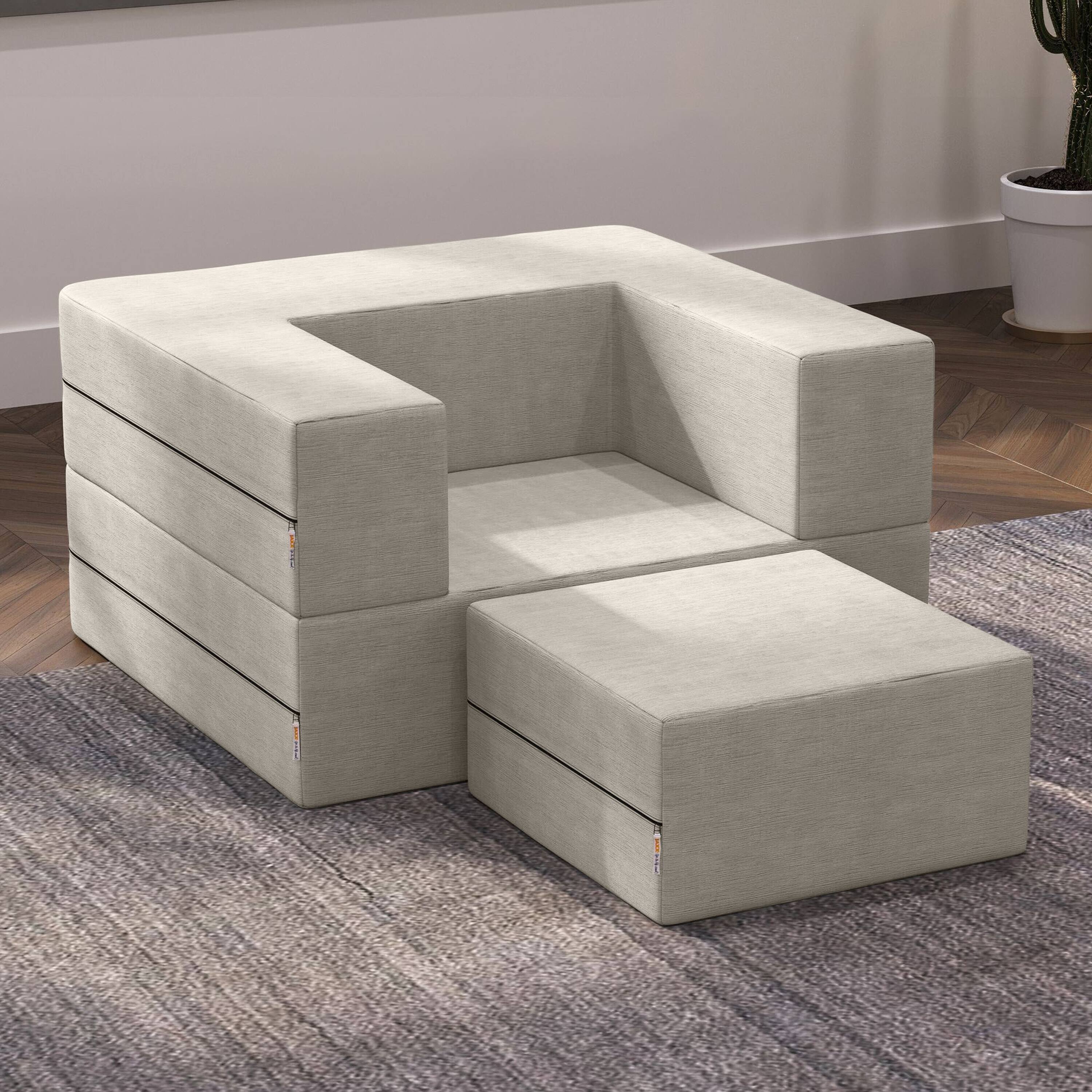 Left. Jaxx - Jaxx Zipline Convertible Sleeper Futon Chair & Ottoman with Machine-Washable Cover, Dove Grey - Dove Grey.