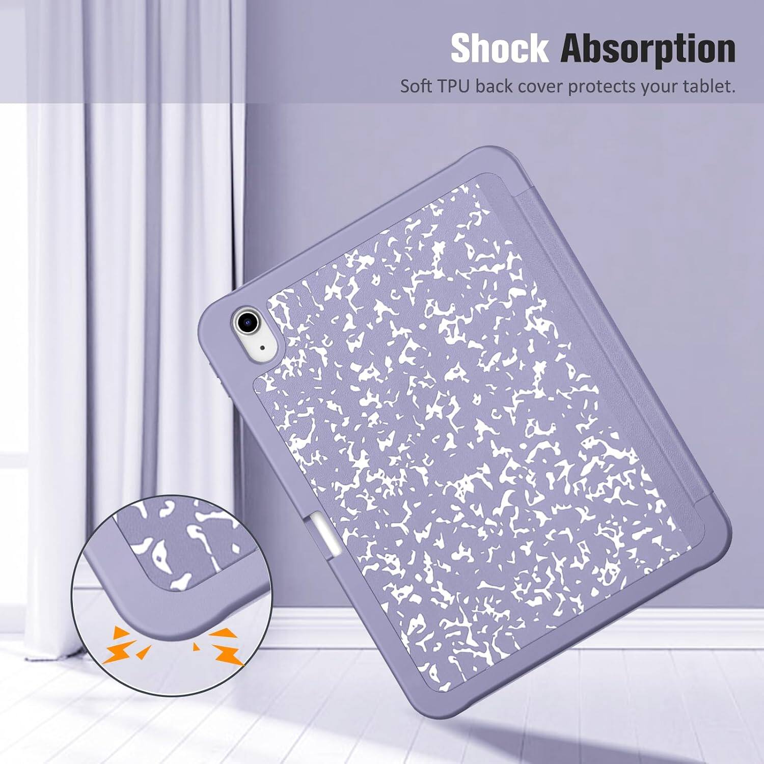 Shock Absorption  
Soft TPU back cover protects your tablet.