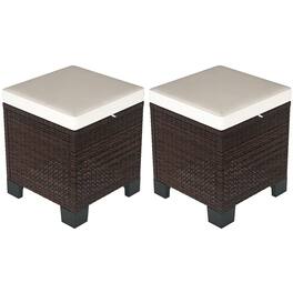 Outsunny - Piece Wicker Outdoor Ottomans with Cushions, Rattan Ottoman Footrest and Side Table for Patio, Yard - Beige