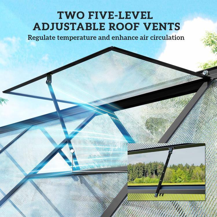 TWO FIVE-LEVEL ADJUSTABLE ROOF VENTS  
Regulate temperature and enhance air circulation