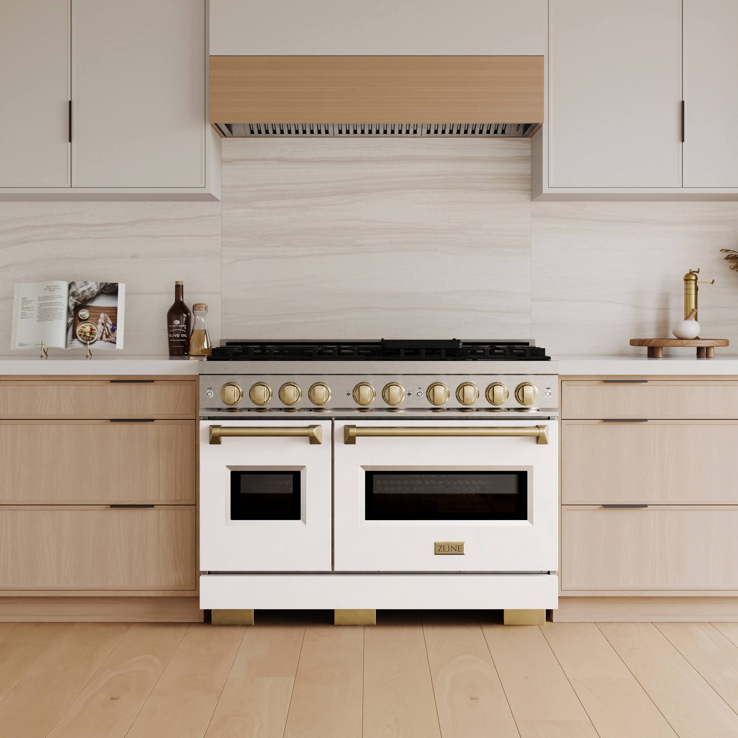 Alt View 7. ZLINE - Autograph 48 in. 6.7 cu. ft. Classic Freestanding DuoPro Gas Range w/ White Matte Door and Champagne Bronze Accents - White Matte.