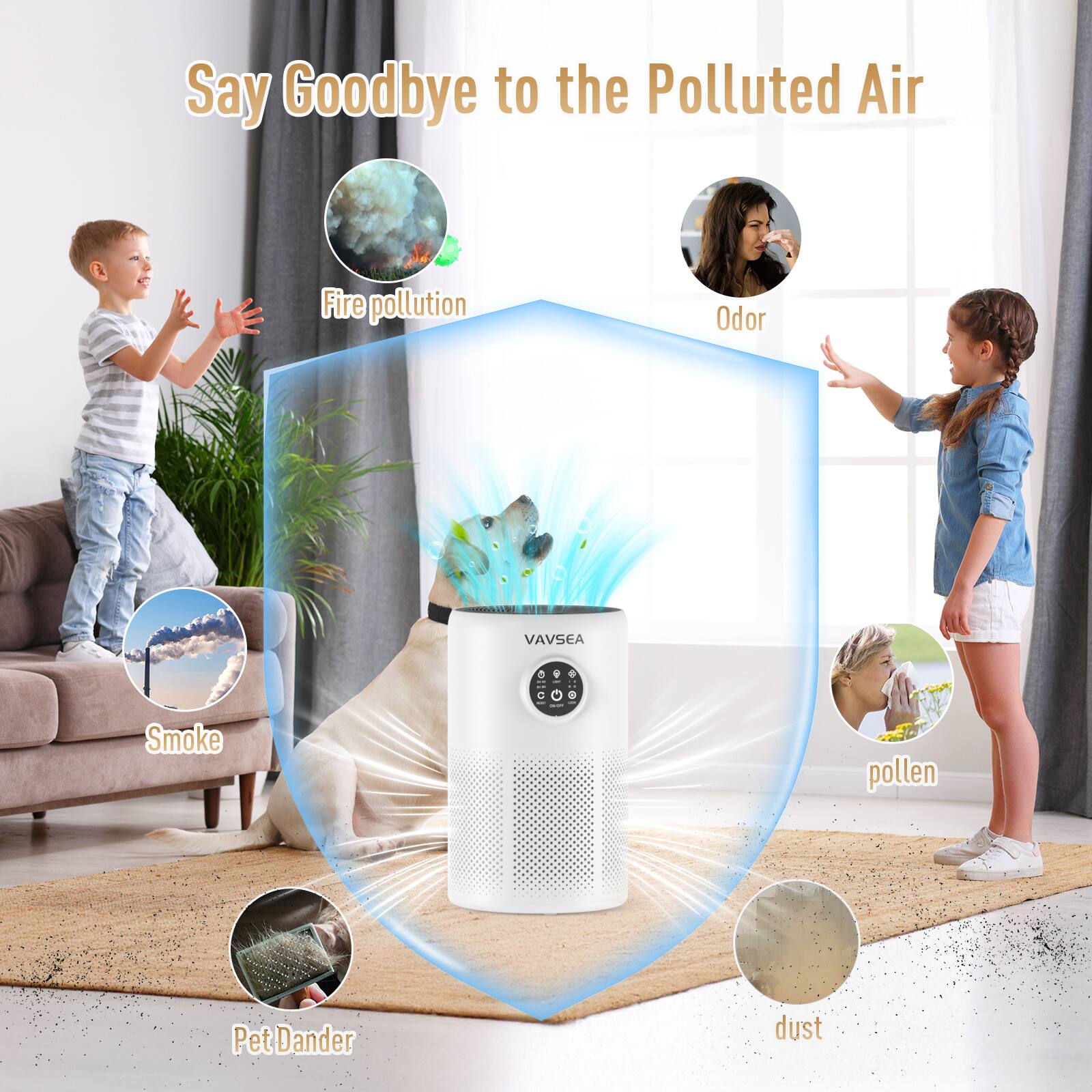 Say Goodbye to the Polluted Air

- Fire pollution
- Odor
- Smoke
- Pollen
- Pet Dander
- Dust