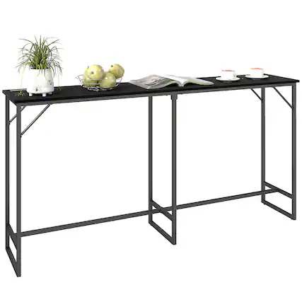Front. Homcom - 70" Long Counter Height Table with Charging Station, Industrial Style Rectangular Bar Table with Steel Frame - Black.