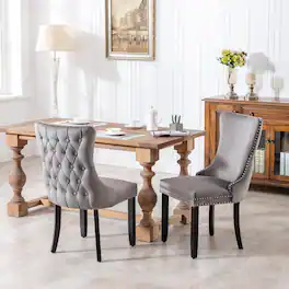 Trinkets Crazed - Upholstered Wing-Back Dining Chair with Backstitching Nailhead Trim and Solid Wood Legs,Set of 2 - Gray