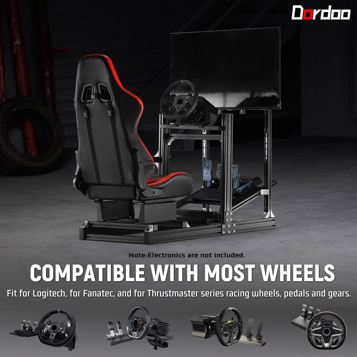 Dardoo Adjustable Racing Simulator Cockpit with Monitor Mount & Red ...