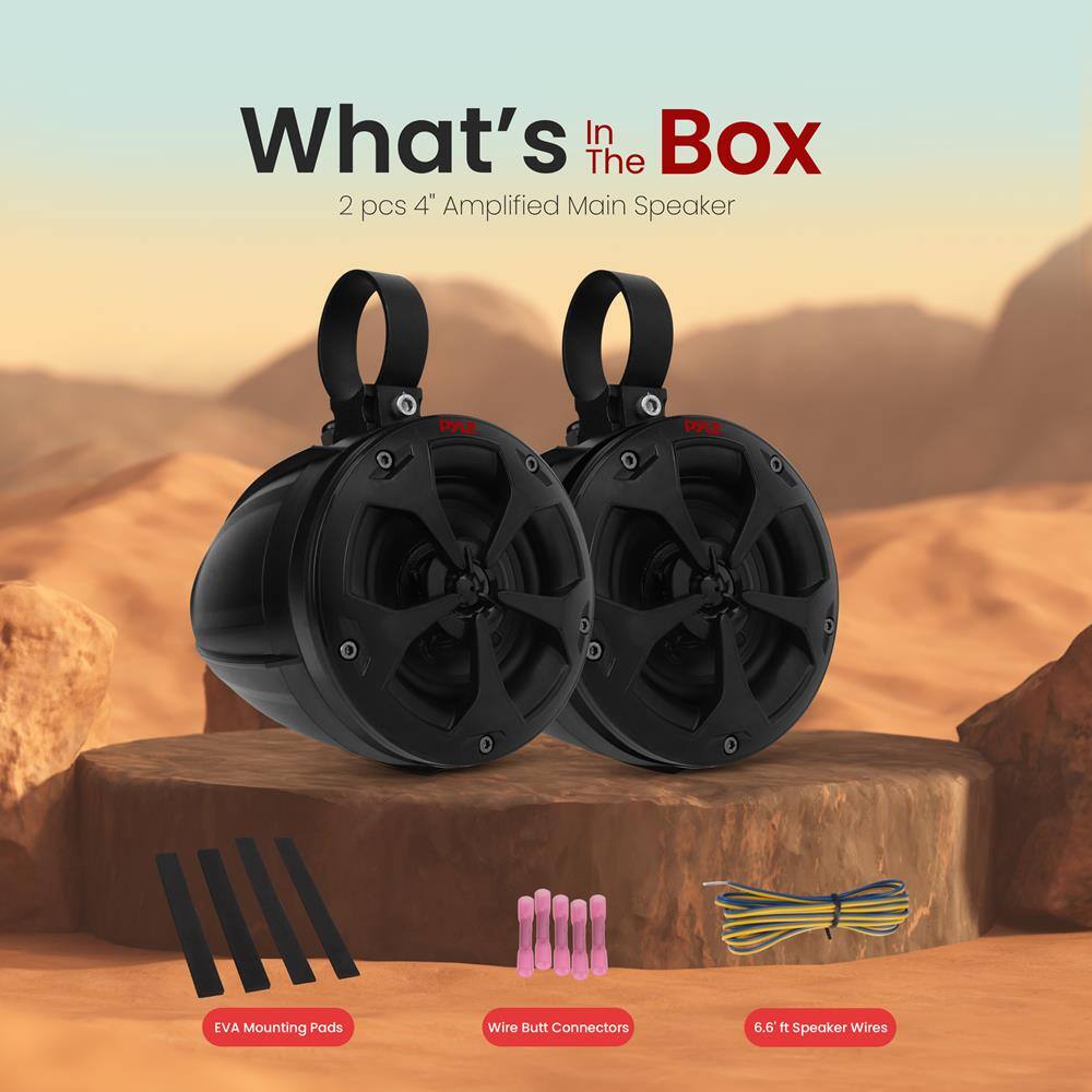 What's In The Box

2 pcs 4" Amplified Main Speaker

- EVA Mounting Pads
- Wire Butt Connectors
- 6.6 ft Speaker Wires