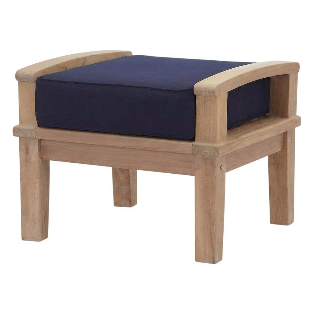 Outdoor Escape - Durable Outdoor Teak Ottoman With Cushioned Top And Classic Design - Blue price history on PriceWatchPro
