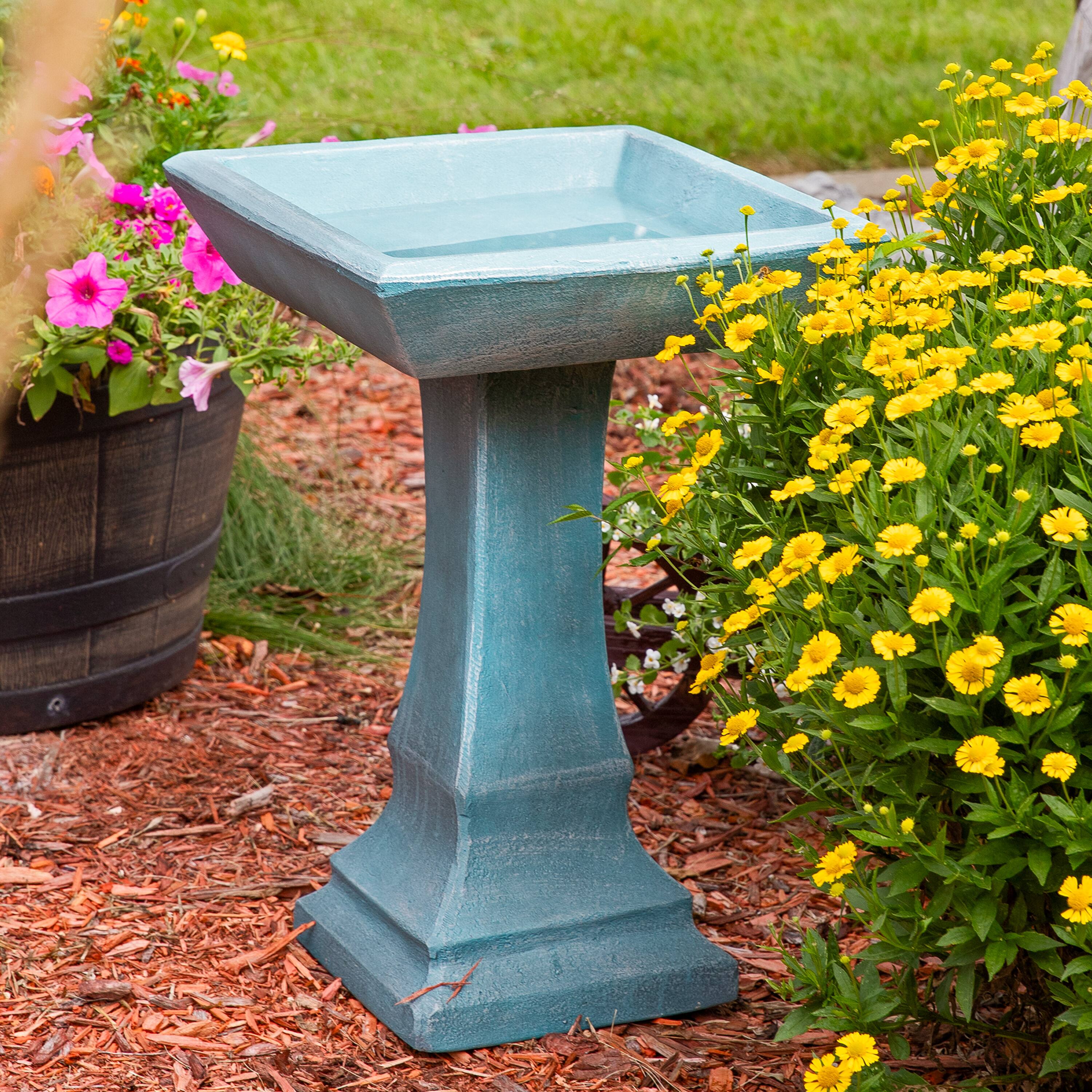 Alt View 5. Sunnydaze - Modern Glass Fiber Reinforced Concrete Bird Bath - 23 in - Patina Green.