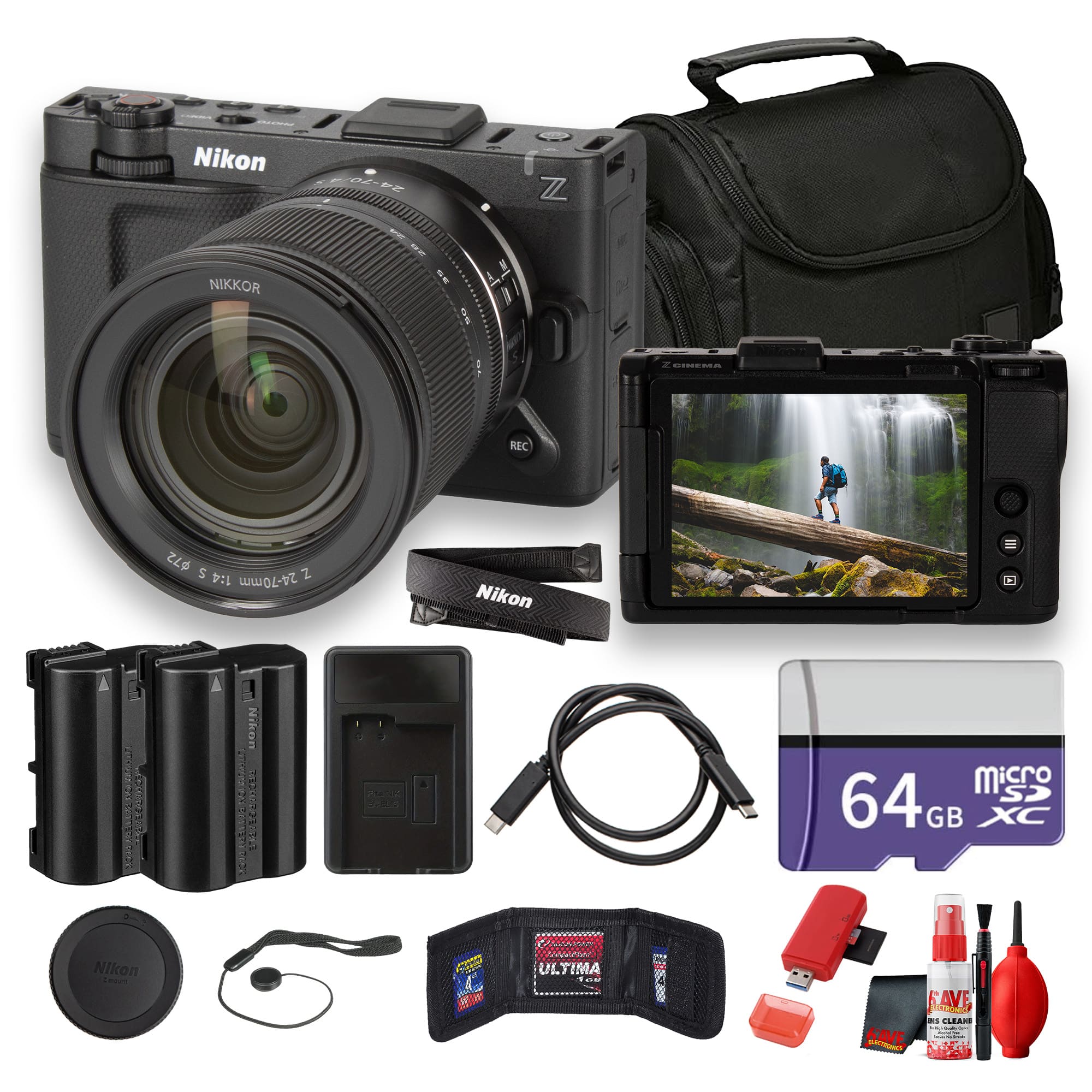 Bundle - Nikon - ZR 6K Cinema Camera Kit Bag 64GB Card Cleaning