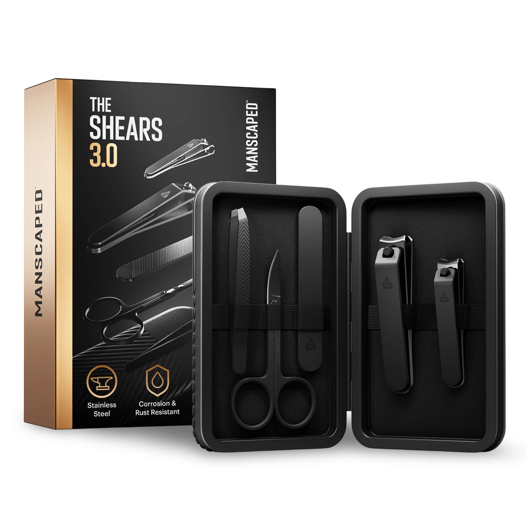 Manscaped - The Shears 3.0, 5-Piece Precision Men’s Nail Grooming Travel Kit, Stainless Steel Manicure Set - Black - Front_Zoom