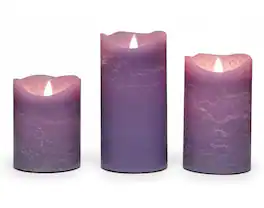 FINEAK - 3 Pack Rustic Lavender Flameless Pillar Candles:Real Wax, Battery Operated with 6H Timer,Realistic Flickering LED - Purple