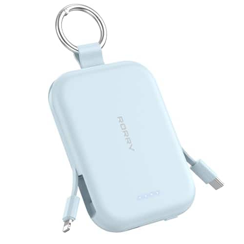RORRY - CharmGo 5000mAh Portable Charger, 20W Power Bank, Built-in Cables, Keychain, for iPhone, AirPods & iPad - Blue