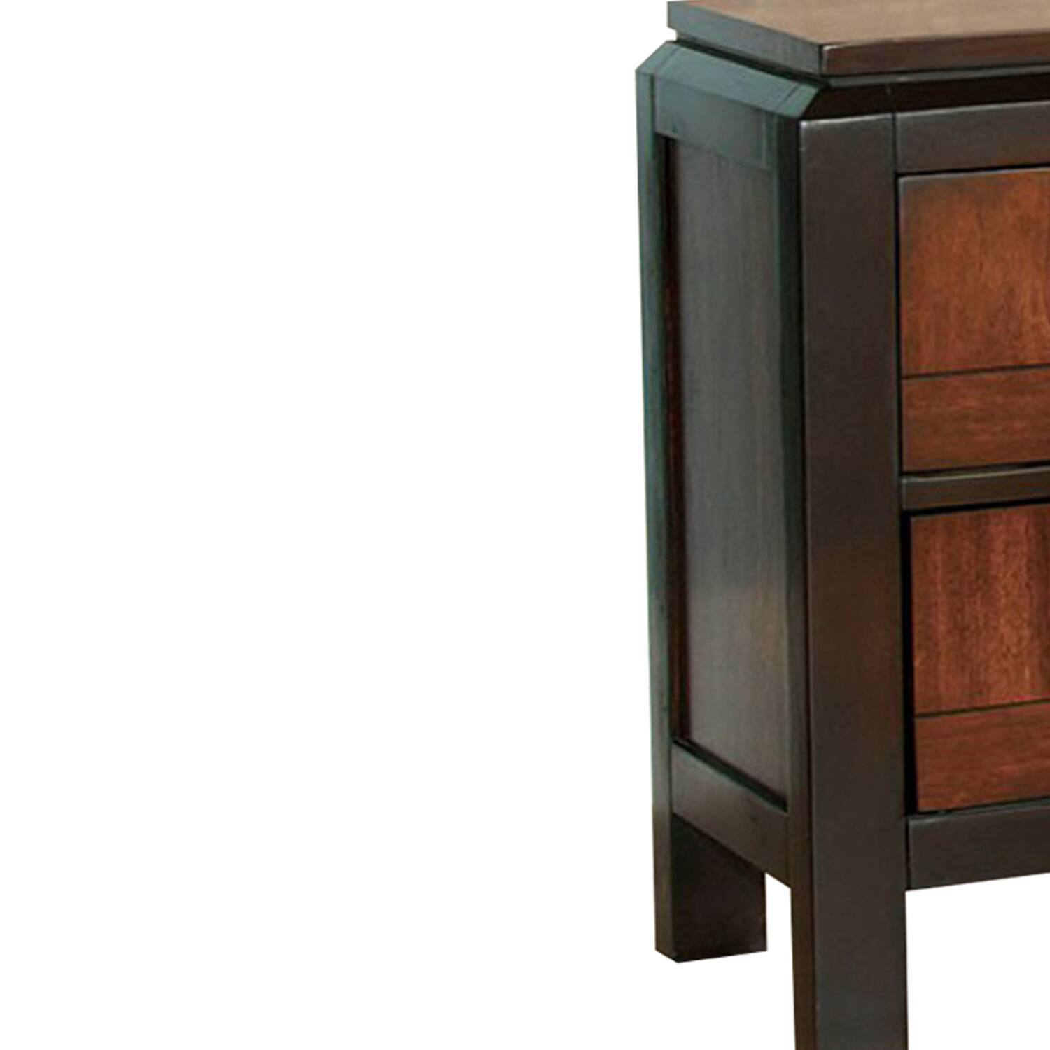 Alt View 3. Manhattan Lane - 28 Inch Handcrafted Bedside Nightstand, 2 Drawers, Sleek Wood Pattern, Square Knobs - Brown.