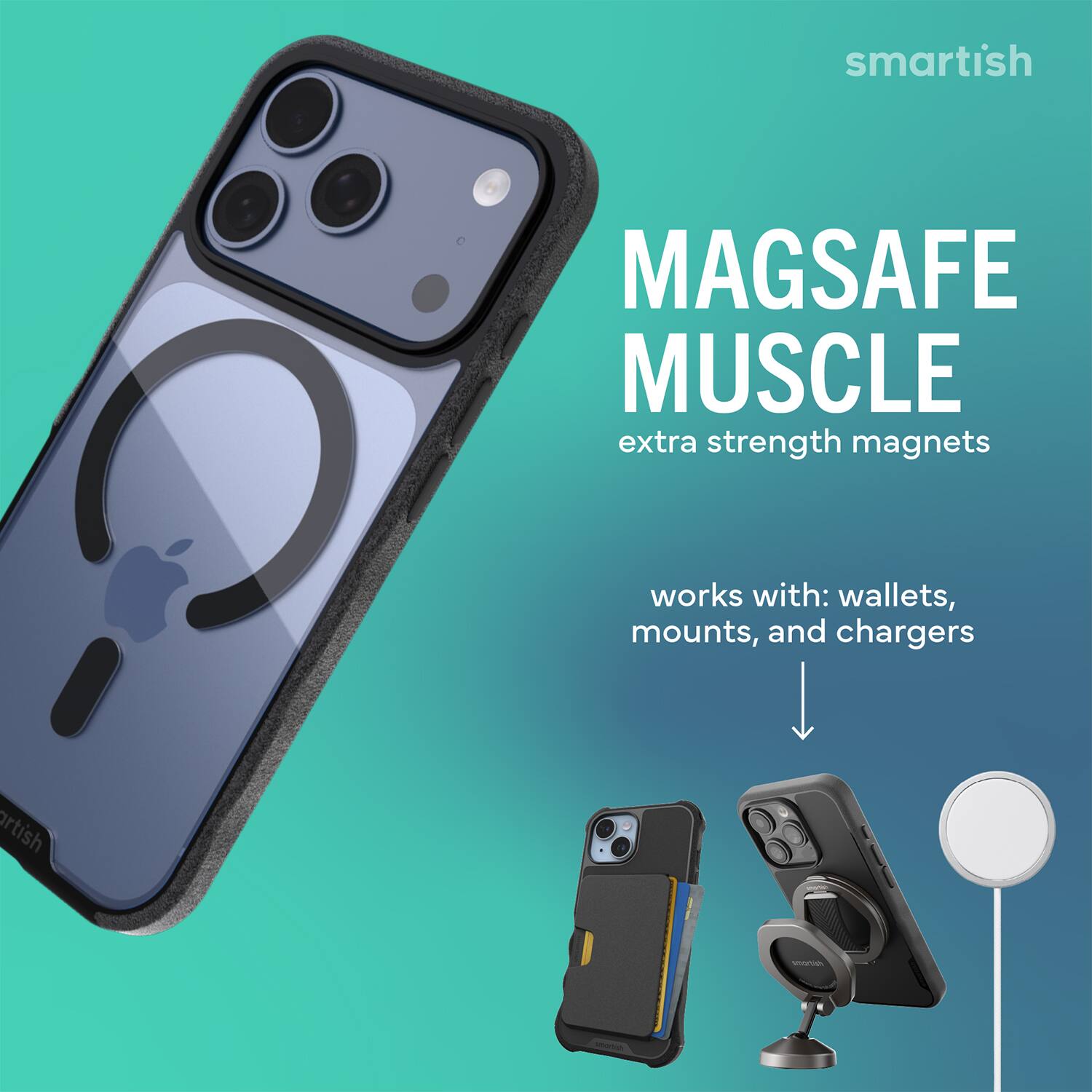 smartish MAGSAFE MUSCLE extra strength magnets works with: wallets, mounts, and chargers