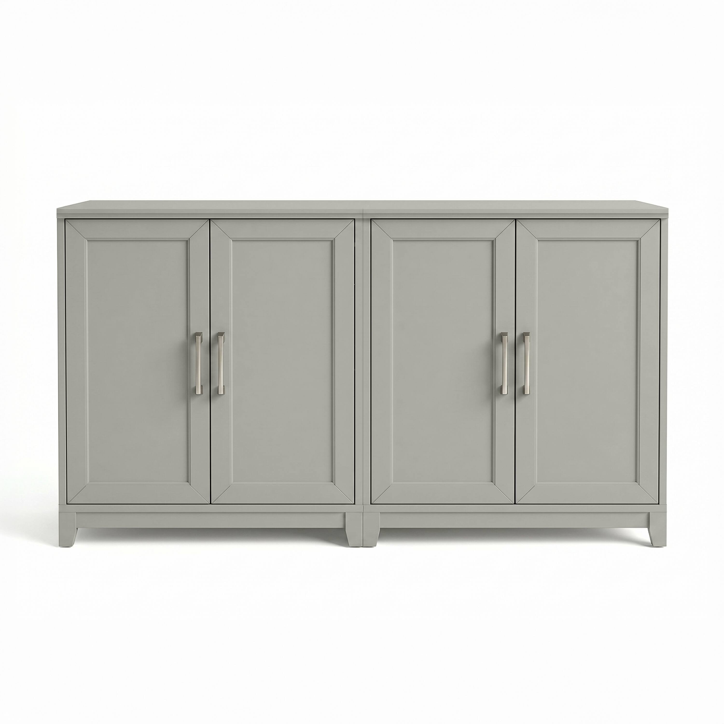 Alt View 1. Martha Stewart - Bedford Set of 2 Modular Storage Cabinets with Adjustable Shelf, Soft-Close Doors, Solid Wood Frames and Legs - Bedford Gray/Brushed Stainless Steel Hardware.