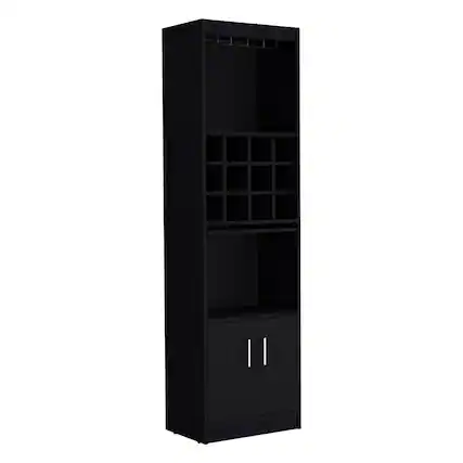 Front. TuHome - Kevil Tall Bar Cabinet 5-Tier Modern Bar Cabinet with Glass Holder Stemware Rack, Wine Cabinet and Liquor Cabinet. - Black.