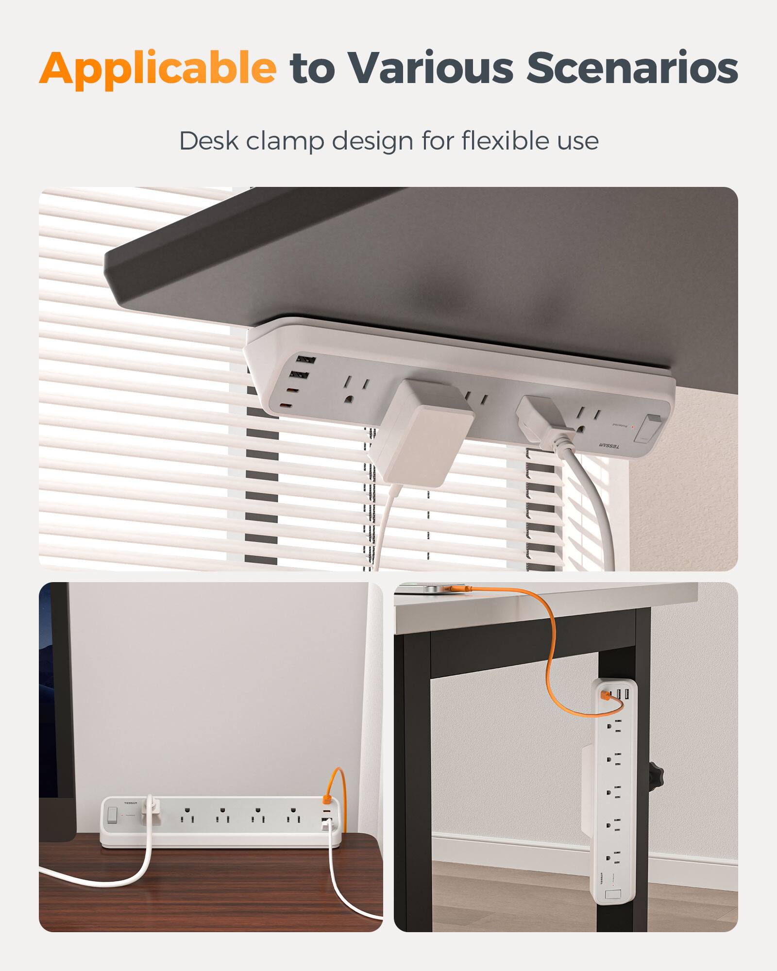 Applicable to Various Scenarios  
Desk clamp design for flexible use