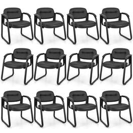 Costway - Waiting Room Chair Set of 12 with Sled Base and Padded Arm Rest Home - Black