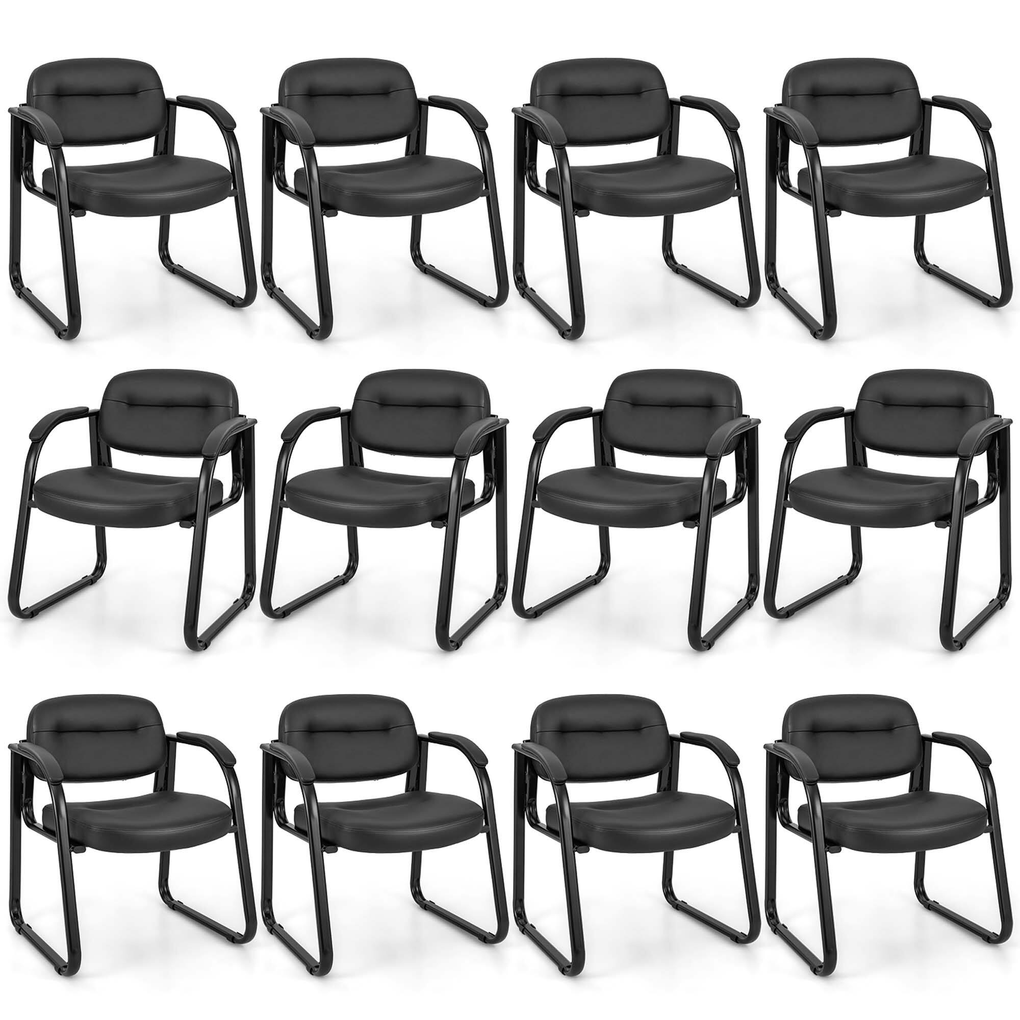 Front. Costway - Waiting Room Chair Set of 12 with Sled Base and Padded Arm Rest Home - Black.