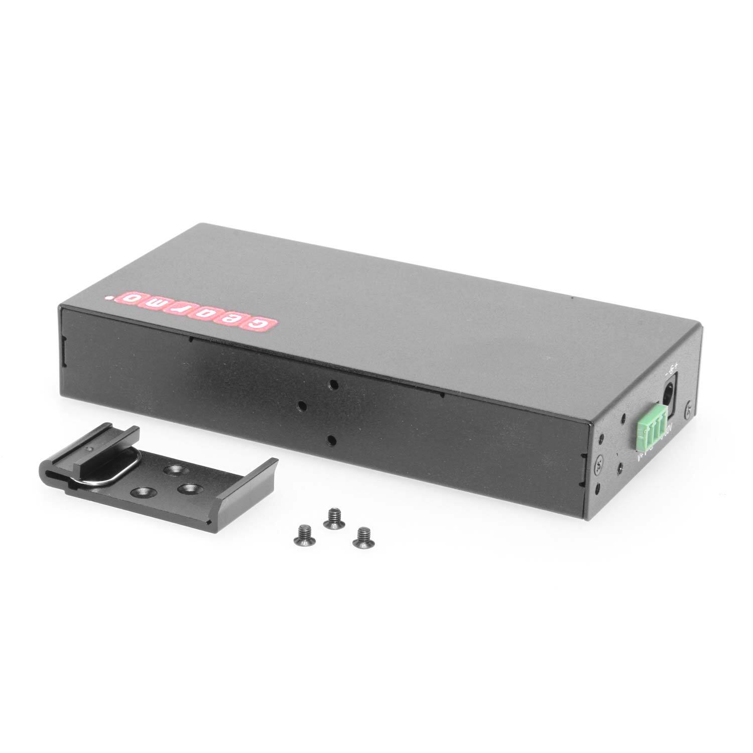 Left. Gearmo - 7-Port USB 3.2 Gen 2 - 2 Type-C 5 Type-A Ports - Industrial Surface & DIN-Rail Mount Hub - ESD Surge Protection - Black.