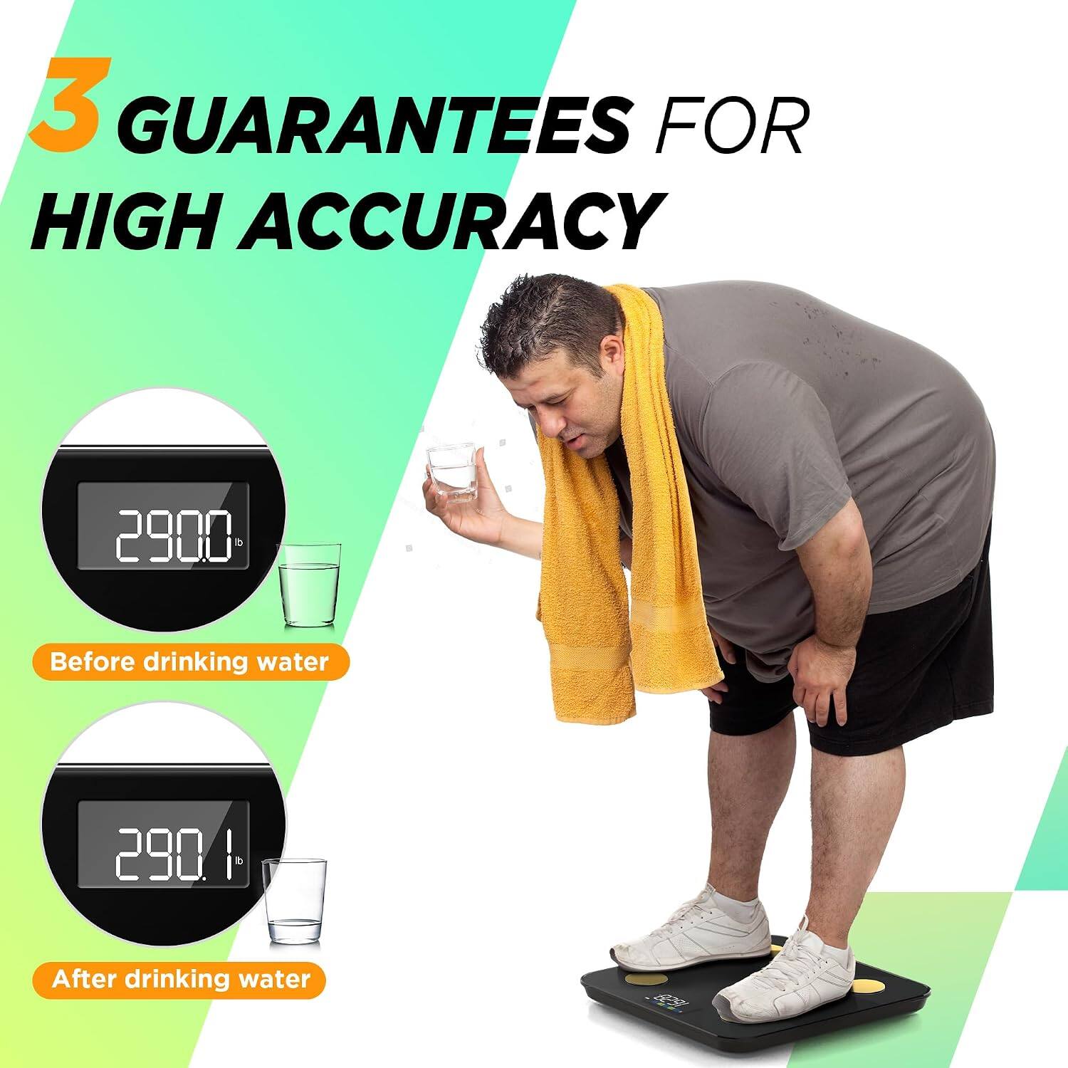 3 GUARANTEES FOR HIGH ACCURACY

2900 lb
Before drinking water

290.1 lb
After drinking water