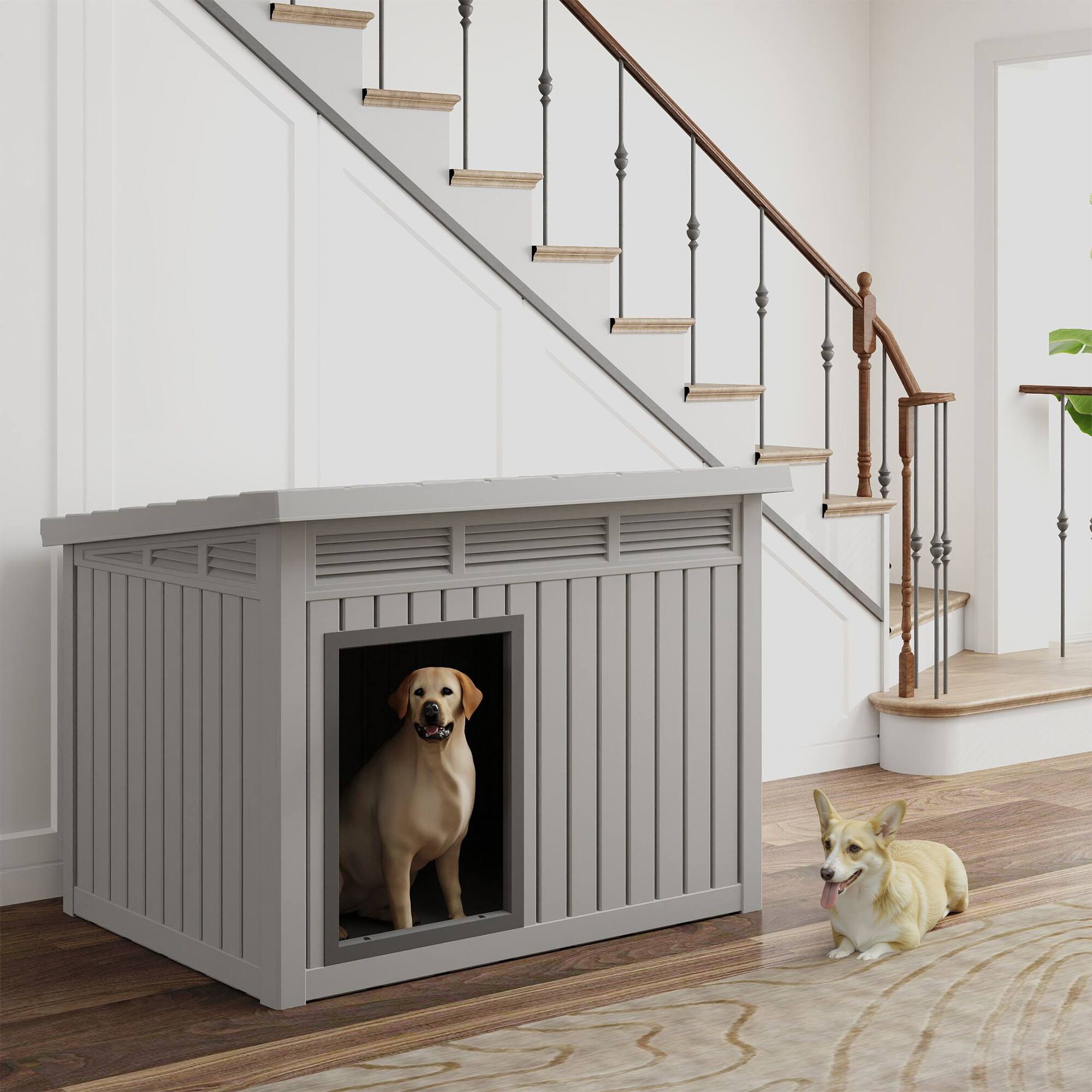 Back. Yardgrace - 259 Sloped Roof Gas Strut Dog House,Small Indoor/Outdoor Weatherproof Kennel, Easy Access, Compact for Chihuahua/Yorkie - Grey.