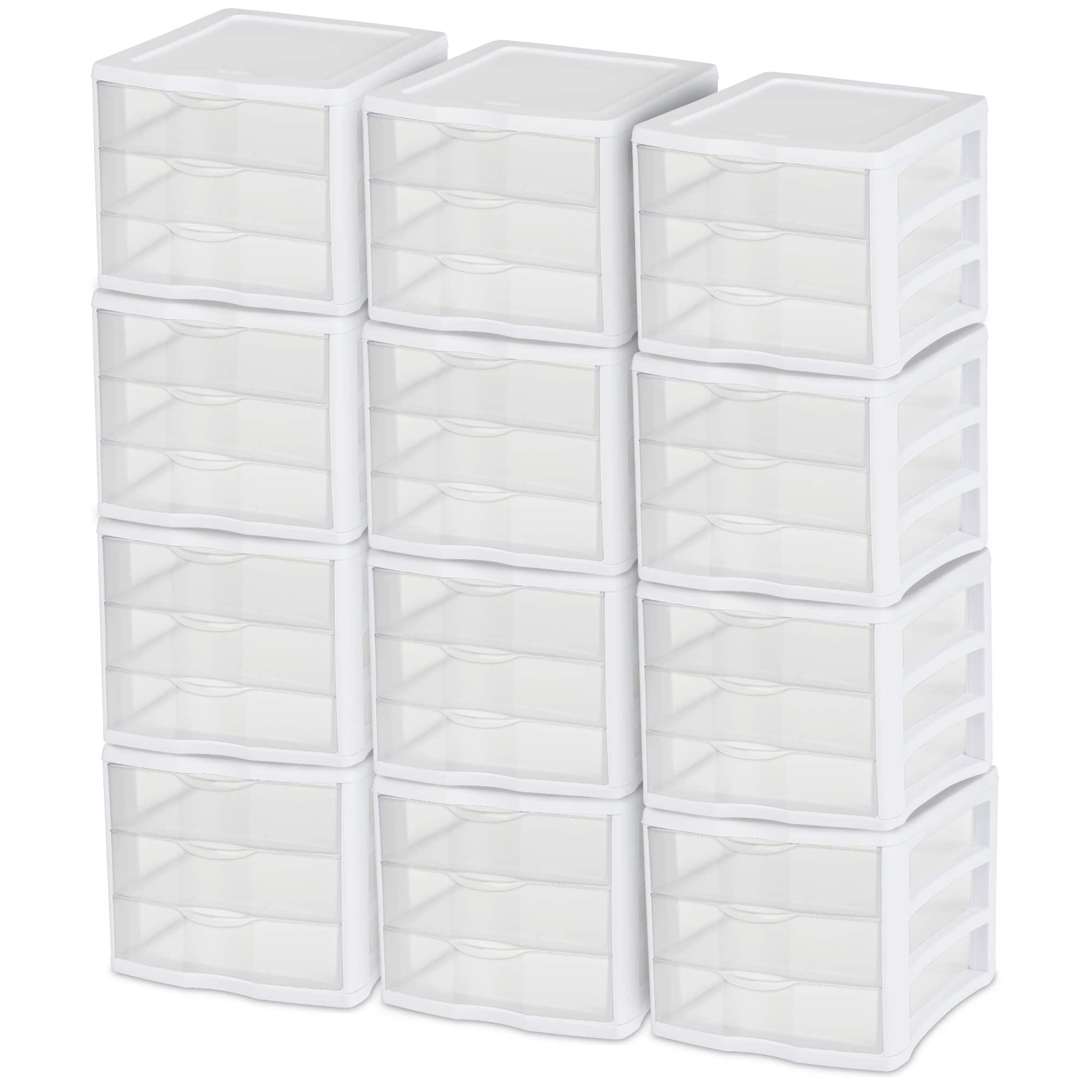 Front. Sterilite - Sterilite ClearView Compact Stacking 3 Drawer Storage Organizer System, 12 Pack.