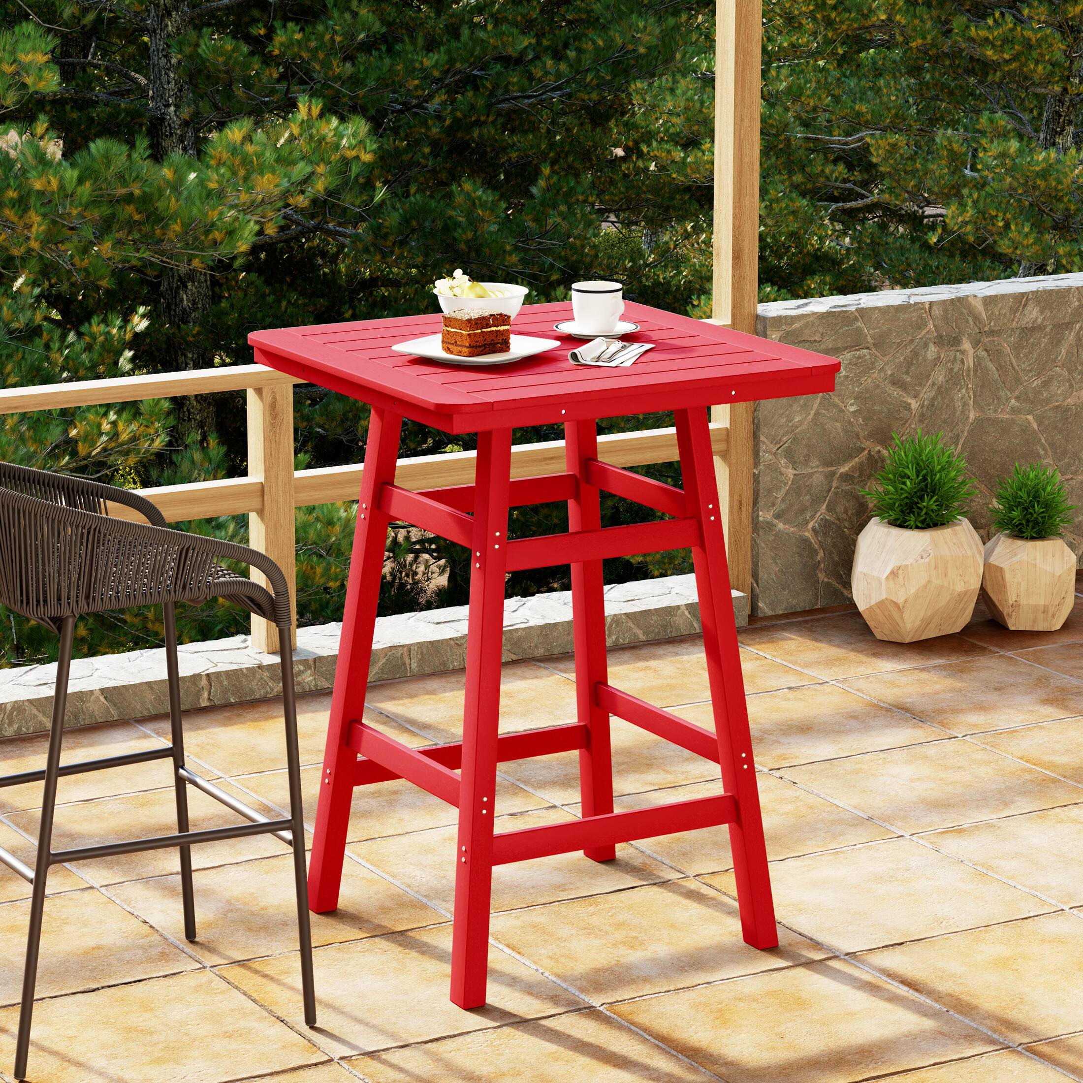 Angle. WestinTrends - WestinTrends Malibu 30" Square Outdoor Patio Bistro Bar Table With Umbrella Hole - Red.