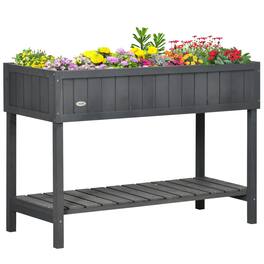 Outsunny - 43x18x30in Raised Garden Bed with 8 Pockets and Shelf, Wooden Elevated Planter Box with Legs to Grow Herbs - Dark Gray
