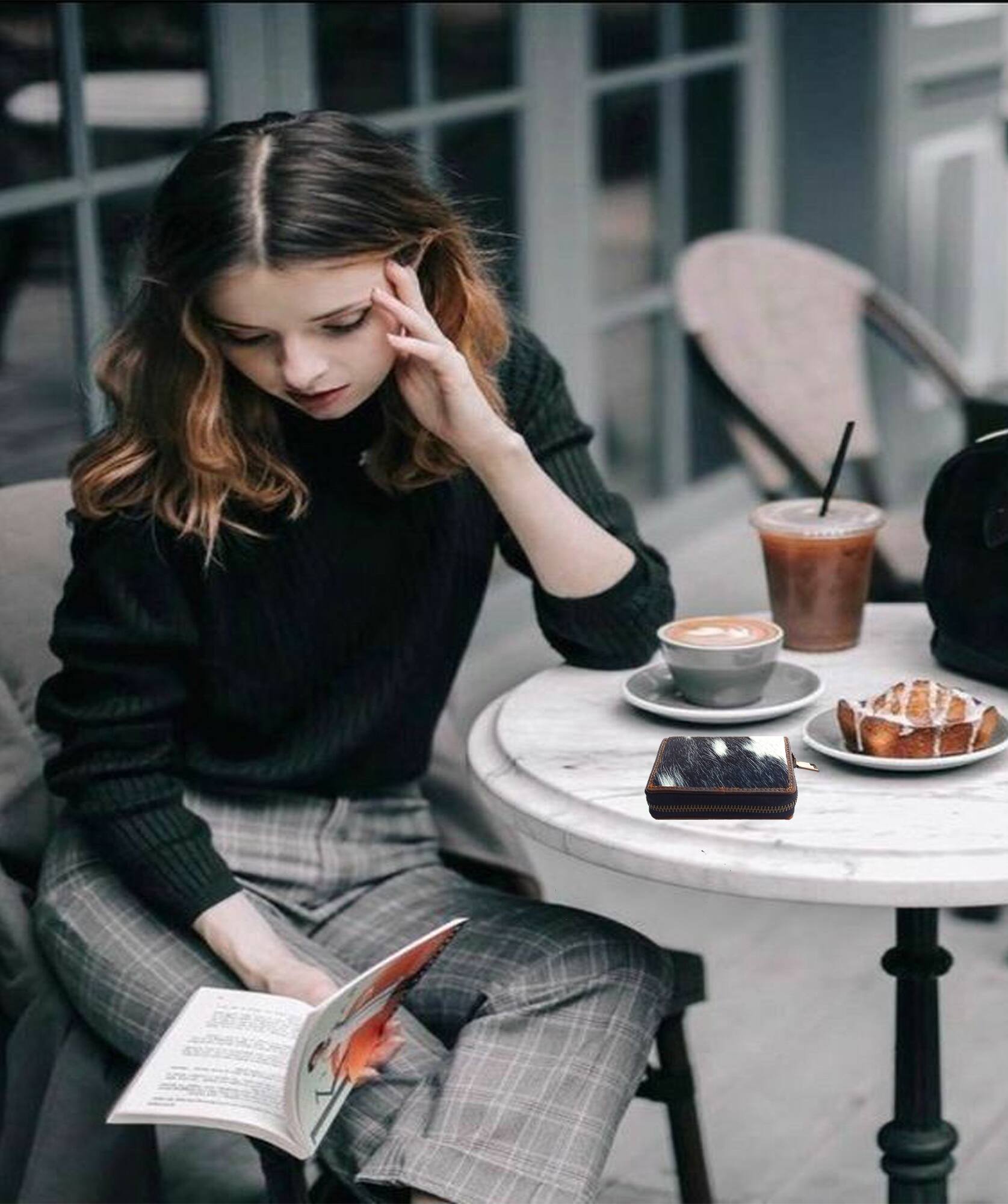 Alt View 4. ESS - eSS Handmade Real Cowhide - Zip Around Accordion - Small Wallet for Women - Black/White Combination.