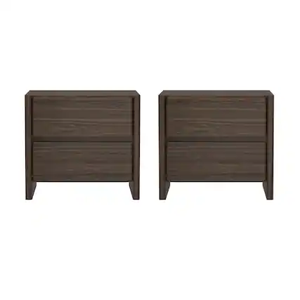 Front. Manhattan Comfort - Linda Modern 24" Nightstand - Set of 2 - Walnut Brown.