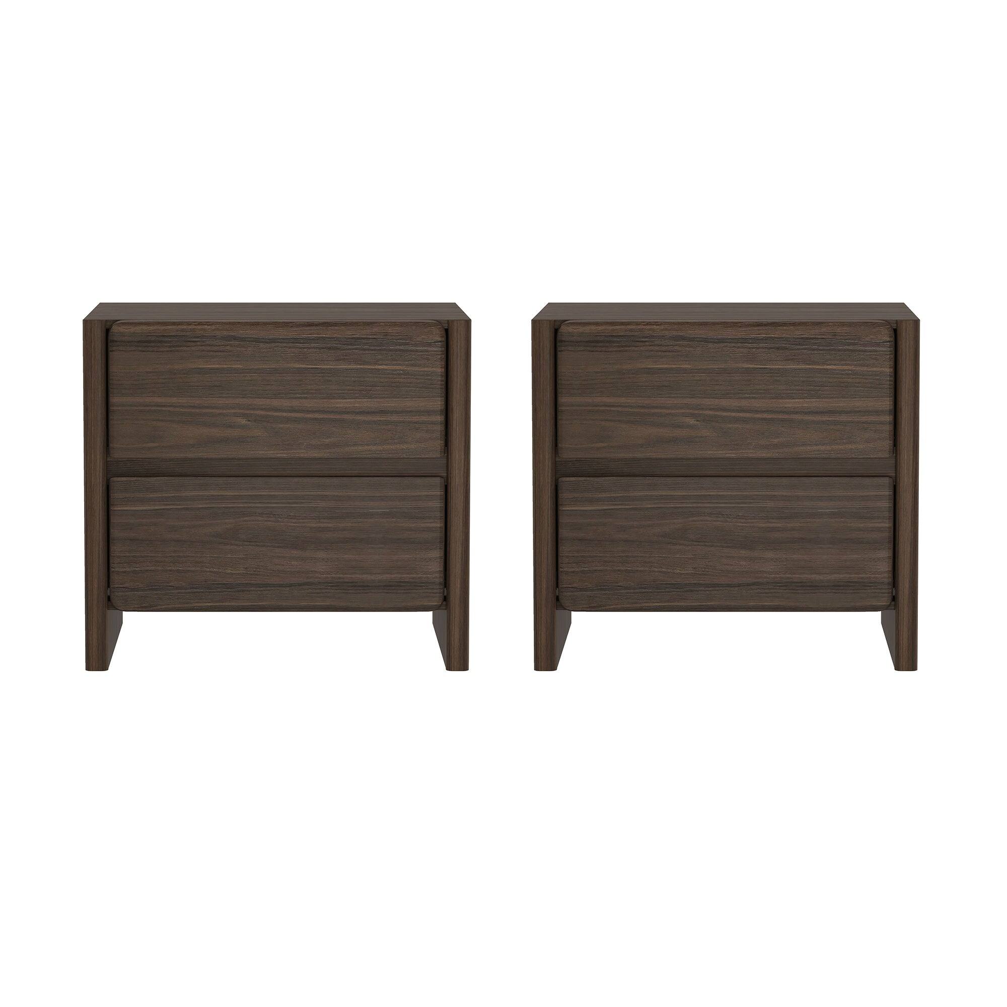 Front. Manhattan Comfort - Linda Modern 24" Nightstand - Set of 2 - Walnut Brown.