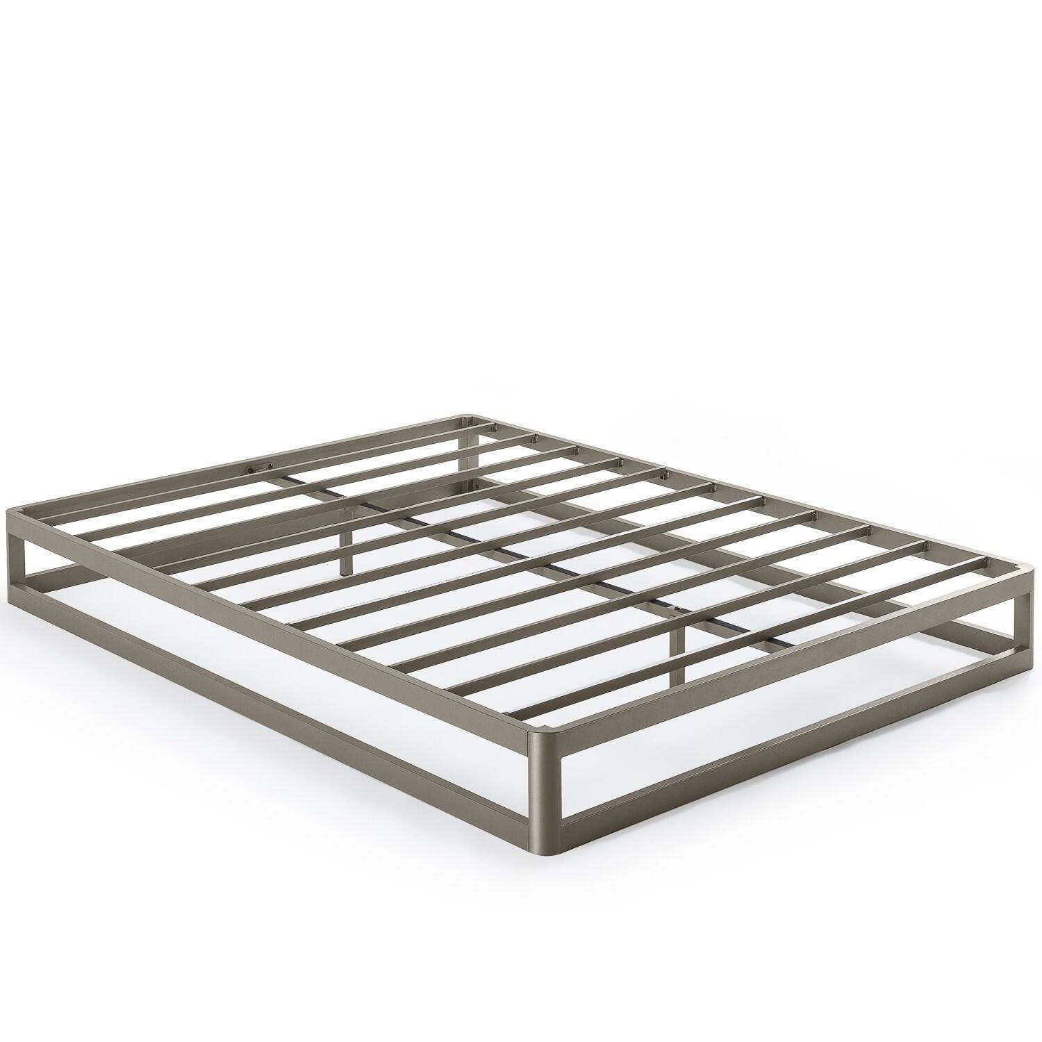 Front. SlickBlue - Modern Full Metal Platform Bed Frame, Sturdy Low Profile Design - Silver.