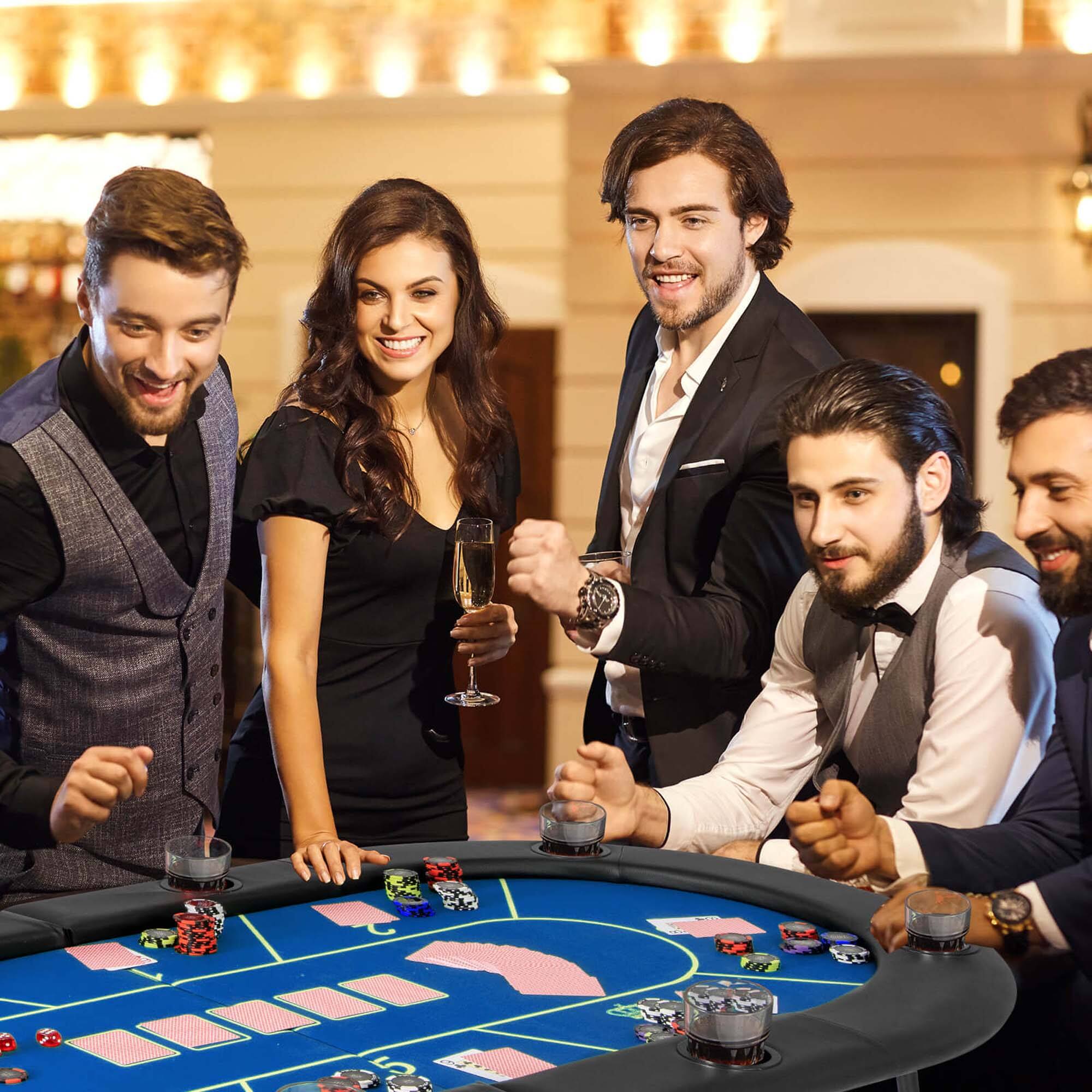 Alt View 3. Costway - Costway 8 Players Card Board Game Table with 8 Cup Holders Casino-Grade Felt Surface - Blue.